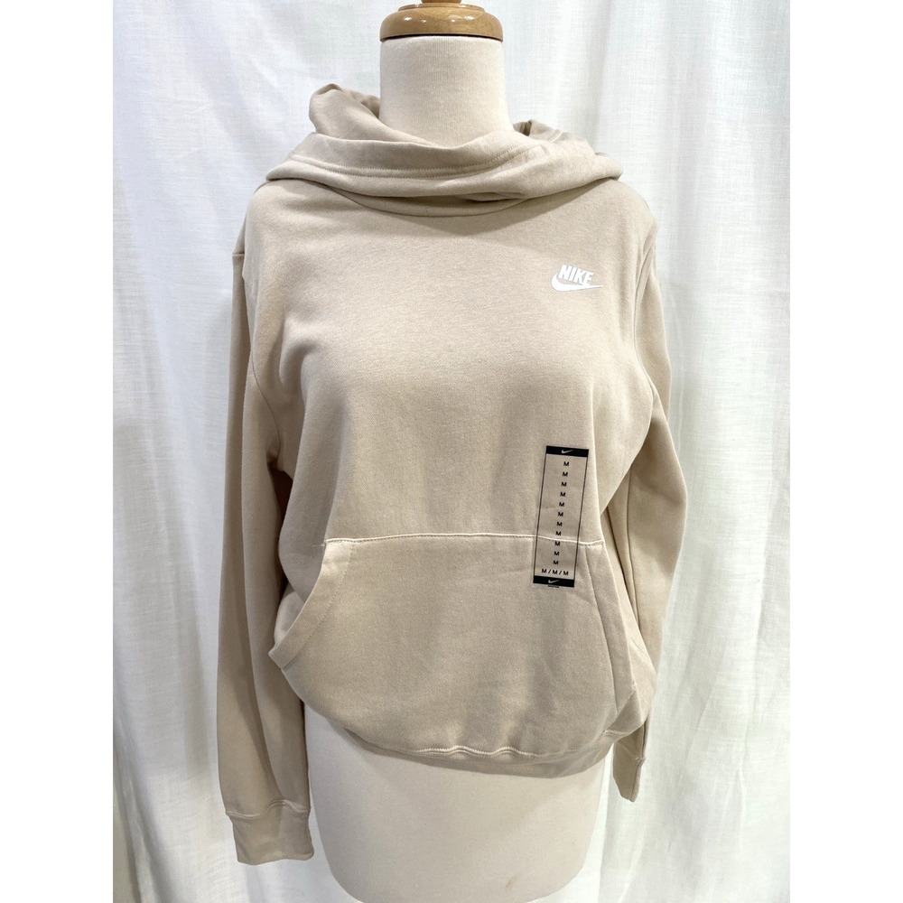 Nike Cowl Neck Hoodie Women M Beige Fit Pullover Cozy Minimalist Athleisure